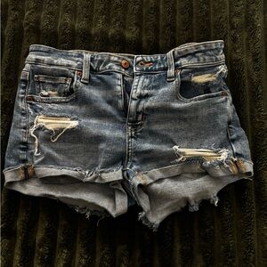 American Eagle Outfitters Blue Distressed Jean Shorts